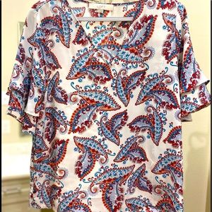 Colorful ruffle sleeve paisley top